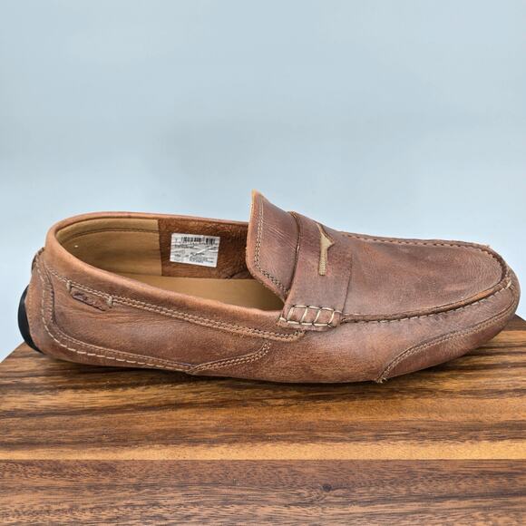 Clarks Shoes Men's 12 M Brown Leather Ashmont Slip On Moc Driving Penny Loafers - Picture 1 of 10